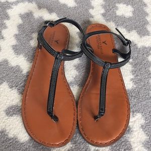 American Eagle Black Beaded Sandals